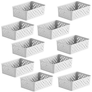 Kit 10 Cesto Organizador Gaveta Plástico Multiuso 19x13x6,5cm - 822 Paramount - Branco