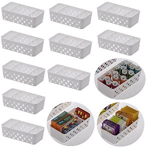 Kit 10 Cesto Organizador Quadratta 16x8cm Organizar Maquiagem - 1064 Paramount - Branco