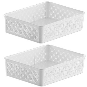 Kit 2 Cesto Organizador Gaveta Multiuso Plástico 24x19x6,5cm Rattan - 823 Paramount - Branco