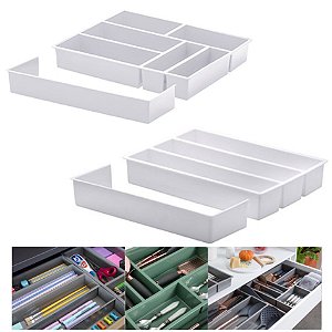 Kit 2 Organizador De Gaveta Divisor Porta Talheres Utensílios Ajustável - Paramount - Branco