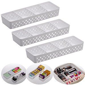 Kit 3 Cesto Organizador Gaveta Divisória Sachê Multiuso Plástico - 1067 Paramount - Branco