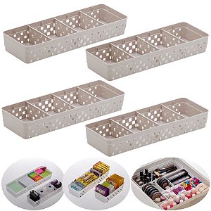 Kit 4 Cesto Organizador Gaveta Divisórias Modular Multiuso Plástico - 1067 Paramount - Bege