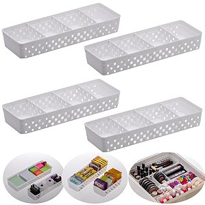 Kit 4 Cesto Organizador Gaveta Divisórias Modular Multiuso Plástico - 1067 Paramount - Branco