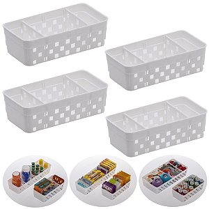 Kit 4 Organizador Mesa Gaveta Porta Sachê Açúcar Chá Ketchup - 1064 Paramount - Branco