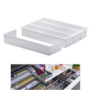 Organizador Divisor Gaveta Porta Utensílios Talheres Extensor 35x25x6,5cm - Paramount - Branco