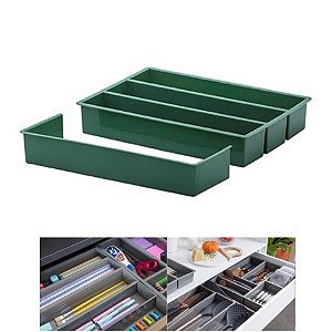 Organizador Divisor Gaveta Porta Utensílios Talheres Extensor 35x25x6,5cm - Paramount - Verde