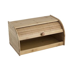 Suporte Porta Pão Bolo Madeira Bambu Com Tampa Retrátil Mesa Bancada Ecokitchen- BM20354 Mimo - Bambu