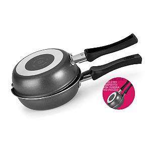 Frigideira Hamburgueira Omeleteira Dupla 18cm Alumínio Antiaderente Cozinha - 55118 Multiflon - Chumbo