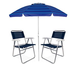 Kit Praia Guarda Sol Alumínio Articulado 2m Cadeira Master - Mor - Azul