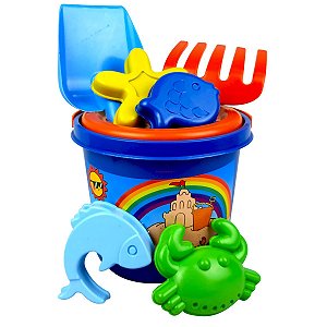 Bolsa Balde de Praia Com Brinquedos e Acessórios Infantil Brincar Areia Plásticos Parque Camping - 108 DA ONDA - Azul