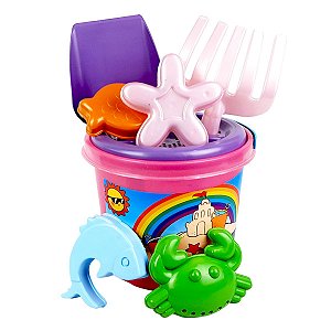 Bolsa Balde de Praia Com Brinquedos e Acessórios Infantil Brincar Areia Plásticos Parque Camping - 108 DA ONDA - Rosa