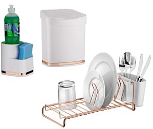 Kit Cozinha Lixeira 2,5L Escorredor De Louças Organizador De Pia Rose Gold - Future - Branco