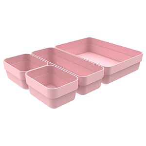 Kit 4 Cestos Organizador Gaveta Multiuso Plástico Quarto Cozinha Mini/M/G Logic - CLL 300 Ou - Rosa