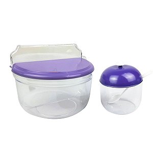 Kit Açucareiro e Saleiro 1Kg Suporte Porta Sal Açúcar Condimentos Com Colher Plástico Cozinha - 952 AMZ - Lilás