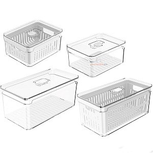 Kit 4 Organizadores Porta Mantimento Geladeira Fruta Verdura Clear Fresh - Ou