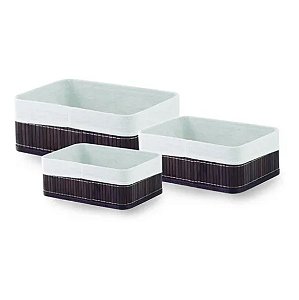 Kit 3 Cesto Organizador Bambu Multiuso Forrado Lavanderia Cozinha - 6839 Mimo - Marrom