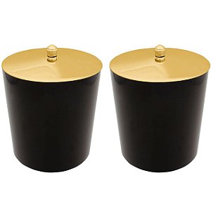 Kit 2 Lixeiras 5 Litros Com Tampa Dourada Metalizada Plástica Para Cozinha Banheiro - AMZ - Preto