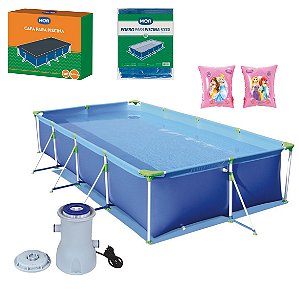 Kit Piscina Premium 5000 Litros Capa Forro Filtro Boia Braço Princesas - 110V Mor - 110V