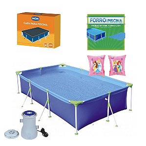 Kit Piscina Premium 3700 Litros Capa Forro Filtro Boia Braço Princesas - 110V Mor - 110V