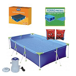 Kit Piscina Premium 3700 Litros Capa Forro Filtro Boia Braço Homem Aranha - 220V Mor - 220V