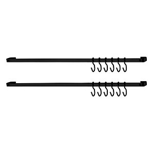 Kit 2 Barra Piatina 45cm Com 6 Ganchos De Parede Para Cozinha Preto Fosco - Future