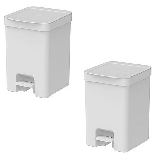 Kit 2 Lixeiras Com Pedal 6 Litros Porta Cesto Lixo Plástica Banheiro Cozinha Trium - Ou - Branco