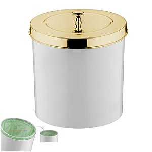 Lixeira 5 Litros Tampa Cesto De Lixo Dourado Para Banheiro Pia Cozinha - 550DD Future - Branco