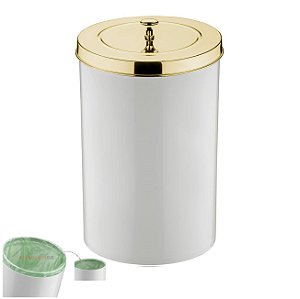 Lixeira 8 Litros Tampa Cesto De Lixo Dourado Para Cozinha Banheiro Escritório - 580DD Future - Branco