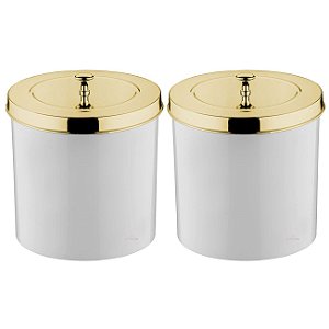 Kit 2 Lixeira 5 Litros Tampa Cesto De Lixo Dourado Para Banheiro Pia Cozinha - Future - Branco