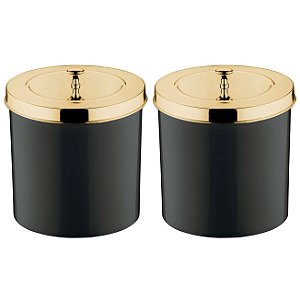 Kit 2 Lixeira 5 Litros Tampa Cesto De Lixo Dourado Para Banheiro Pia Cozinha - Future - Preto