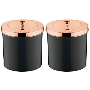 Kit 2 Lixeira 5 Litros Tampa Cesto De Lixo Rose Gold Para Banheiro Pia Cozinha - Future - Preto