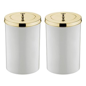 Kit 2 Lixeira 8 Litros Tampa Cesto De Lixo Dourado Para Cozinha Banheiro Escritório - Future - Branco