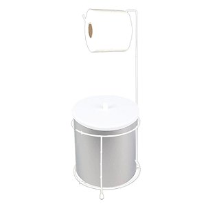 Kit Suporte Porta Papel Higiênico Com Lixeira 6,3L Tampa Cesto Lixo Branco Aço Inox Banheiro - 0049/6 AMZ