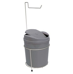 Suporte Porta Papel Higiênico Com Lixeira 5L Cesto Lixo Tampa Basculante Banheiro Cinza Branco - 497 AMZ