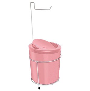 Suporte Porta Papel Higiênico Com Lixeira 5L Cesto Lixo Tampa Basculante Redondo Banheiro Rosa Branco - 495 AMZ