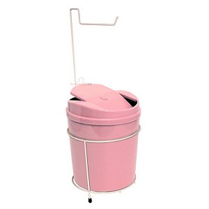 Suporte Porta Papel Higiênico Com Lixeira 5L Cesto Lixo Tampa Basculante Banheiro Rosa Branco - 506 AMZ