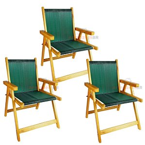 Kit 3 Cadeira De Madeira Dobrável Para Lazer Jardim Praia Piscina Camping Verde - AMZ - Verde