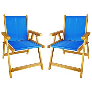 Kit 2 Cadeira De Madeira Dobrável Para Lazer Jardim Praia Piscina Camping Azul - AMZ - Azul