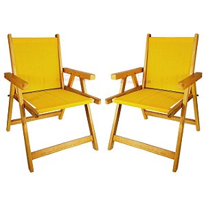 Kit 2 Cadeira De Madeira Dobrável Para Lazer Jardim Praia Piscina Camping Amarelo - AMZ - Amarelo