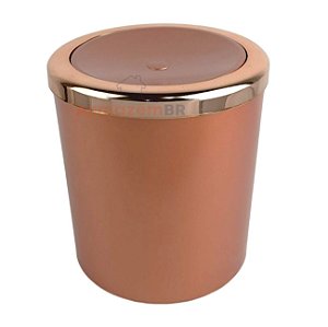 Lixeira 5 Litros Tampa Basculante Redonda Cesto Lixo Plástico Rose Gold Banheiro - AMZ - Rose Gold