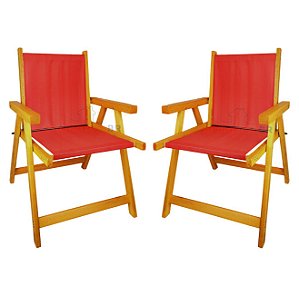 Kit 2 Cadeira De Madeira Dobrável Para Lazer Jardim Praia Piscina Camping Vermelho - AMZ - Vermelho