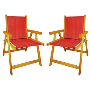 Kit 2 Cadeira De Madeira Dobrável Para Lazer Jardim Praia Piscina Camping Vermelho - AMZ - Vermelho