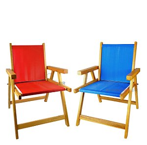 Kit 2 Cadeira De Madeira Dobrável Para Lazer Jardim Praia Piscina Camping Vermelho E Azul - AMZ - Vermelho e Azul