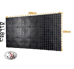 Painel Expositor De Ferramentas Modular 208cm x 104cm Em Plástico Perfurado Com 168 Ganchos Parede Preto - AMZ