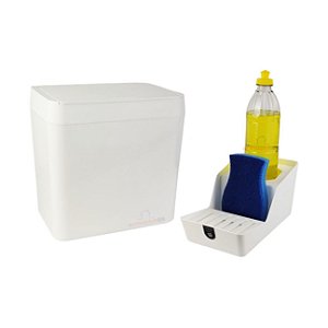 Kit Cozinha Lixeira 5L Organizador De Pia Porta Detergente Branco - Crippa