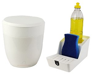 Kit Cozinha Lixeira 2,5L Organizador De Pia Porta Detergente Branco - Crippa