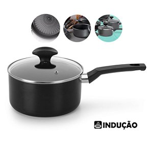 Panela Fogão Indução Ø18cm Tampa Alumínio Antiaderente Cabo Baquelite Cozinha - 44118 Multiflon - Preto