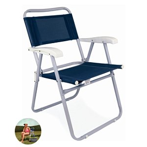 Cadeira Aço Reforçada Até 120Kg Para Praia Camping Piscina Master - 2003 Mor - Azul Marinho