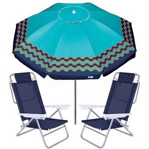 Kit Guarda Sol 2,4m Articulado Ibiza Cadeira Reclinável Summer 6 Posições Alumínio Praia Jardim Camping Piscina - Turque
