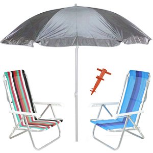 Kit Praia 2 Cadeira 8 Pos Alumínio Guarda Sol 2,4m Al-Mare Saca Areia Rosca - Belfix - Sort6